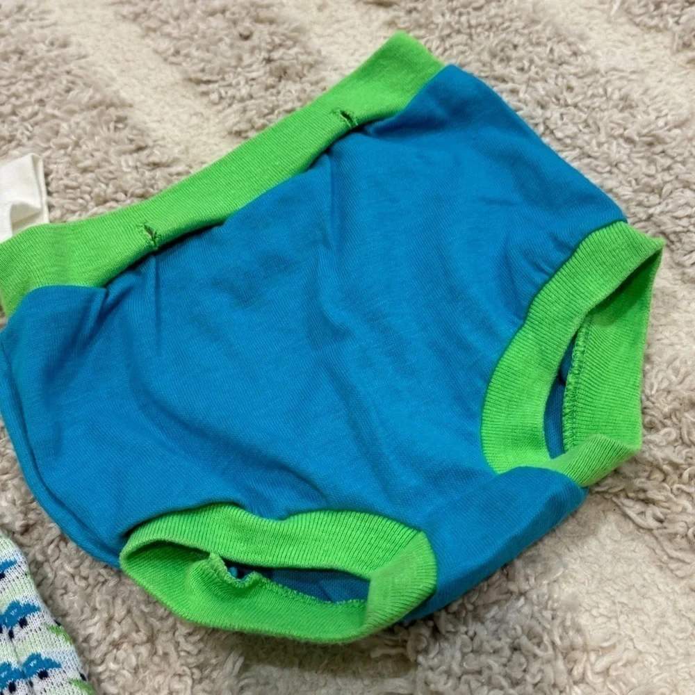 1980s Vintage Toddle Time set baby boy cars embroidered neon romper onesie short
